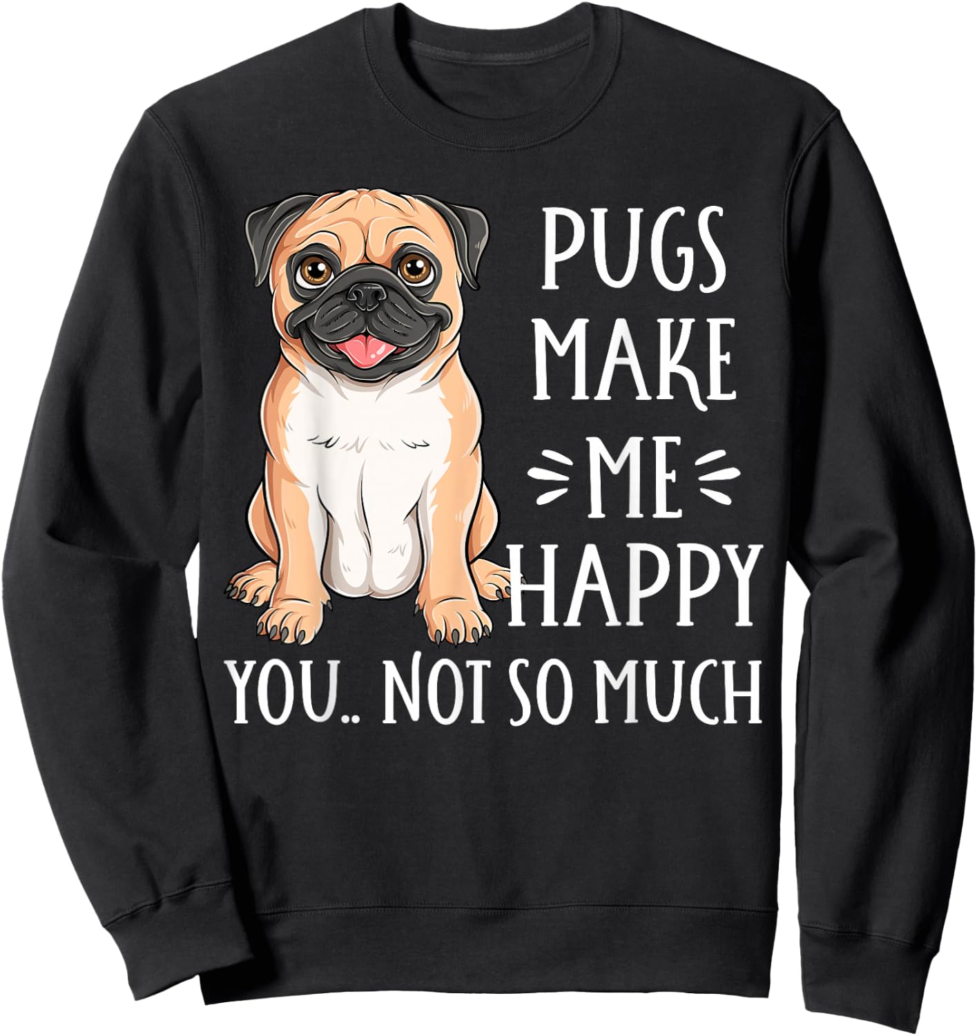 Adults Kids Funny Pug Puppy Dog Lover Black Cartoon Short Sleeve Sweatshirt - Sweatshirt | Black
