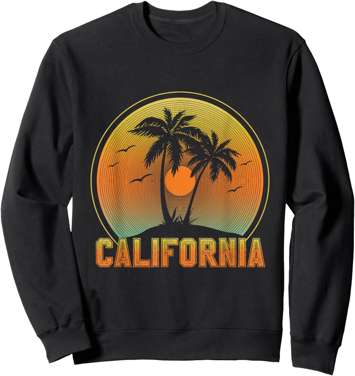 California Retro Vintage Beach Surf Summer Palm Trees Sweatshirt - Sweatshirt | Black