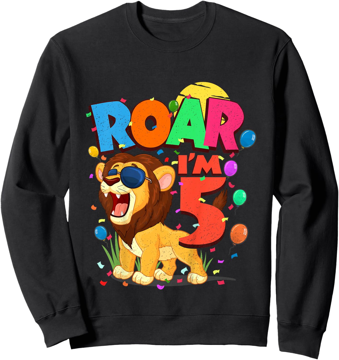 Kids 5th Birthday ROAR I'M 5 Year Old Shirt Boys Lion Safari Gift Sweatshirt - Sweatshirt | Black