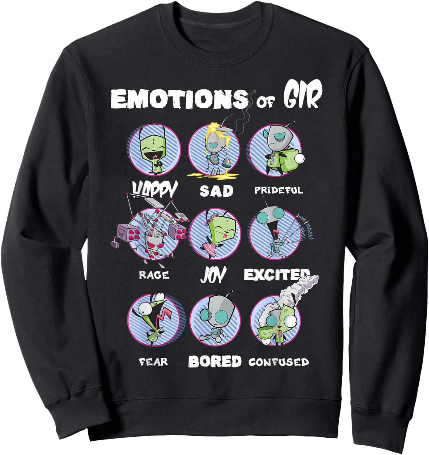 Nickelodeon Invader Zim The Many Emotions of Gir Small Sweatshirt - Sweatshirt | Black