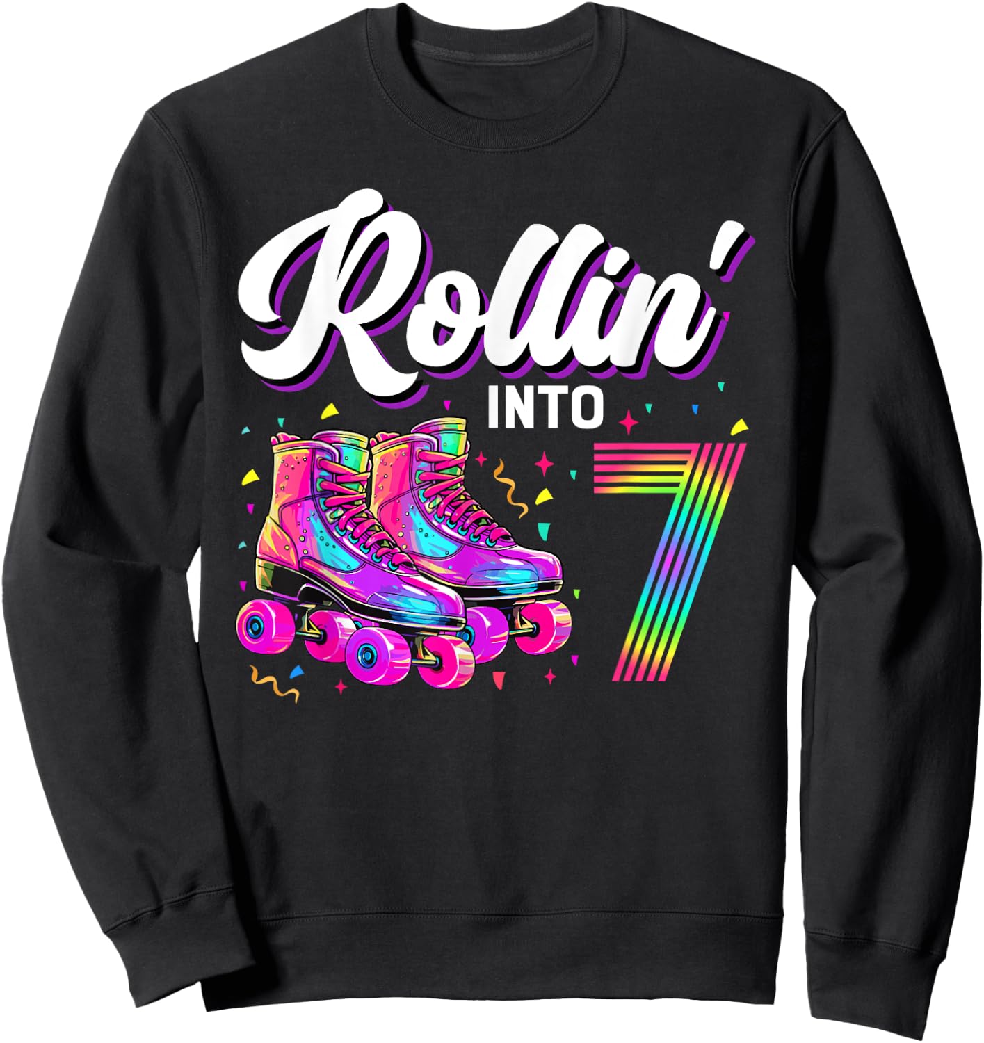 7th Birthday Shirt Girl 7 Year Old Roller Skate Skating Sweatshirt - Sweatshirt | Black