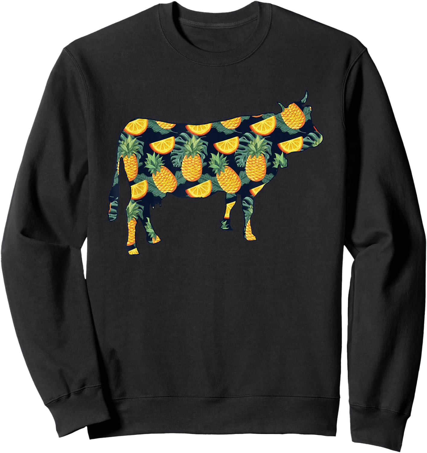 Pineapple Hawaiian Cow Women Men Print Heifer Farm Girl Gift Sweatshirt - Sweatshirt | Black