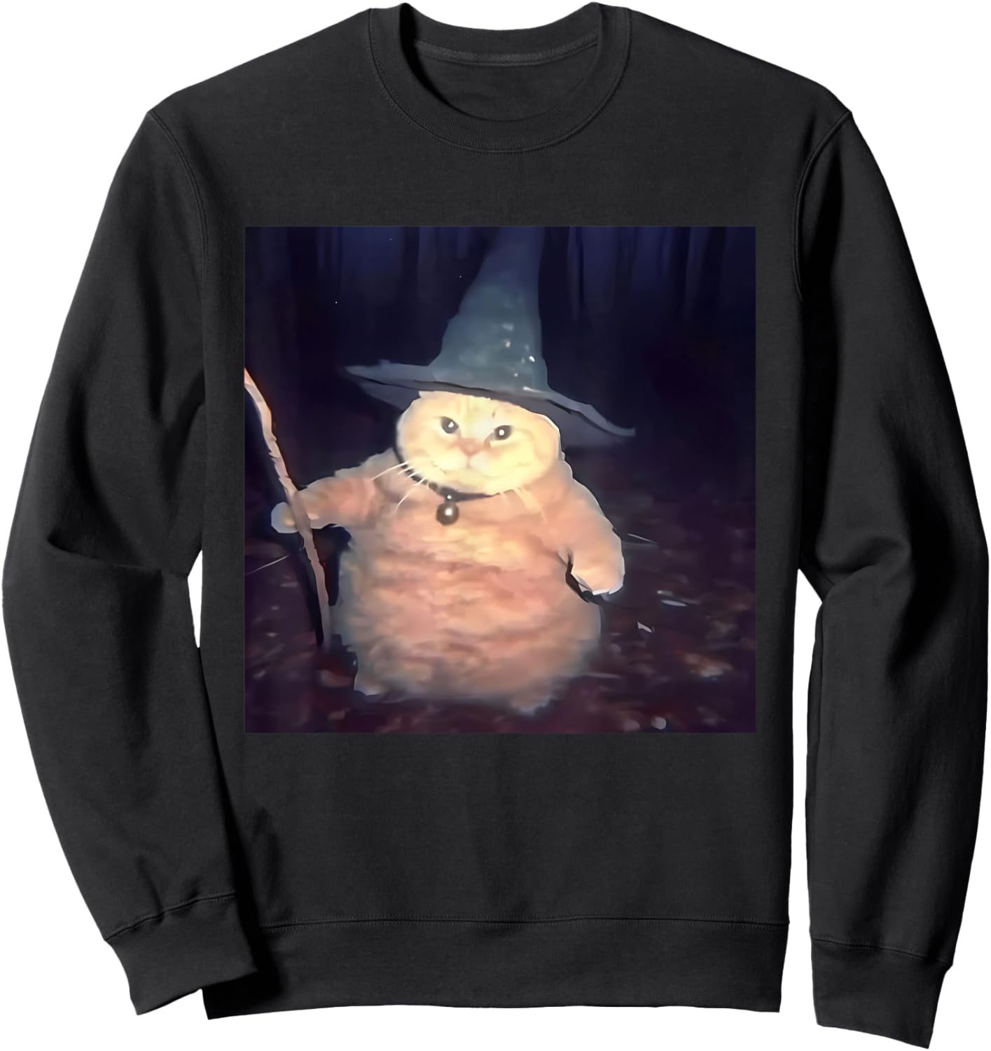 Cheeseball The Wizard Cat Vintage 90s Orange Cat Witch Cat Sweatshirt - Sweatshirt | Black