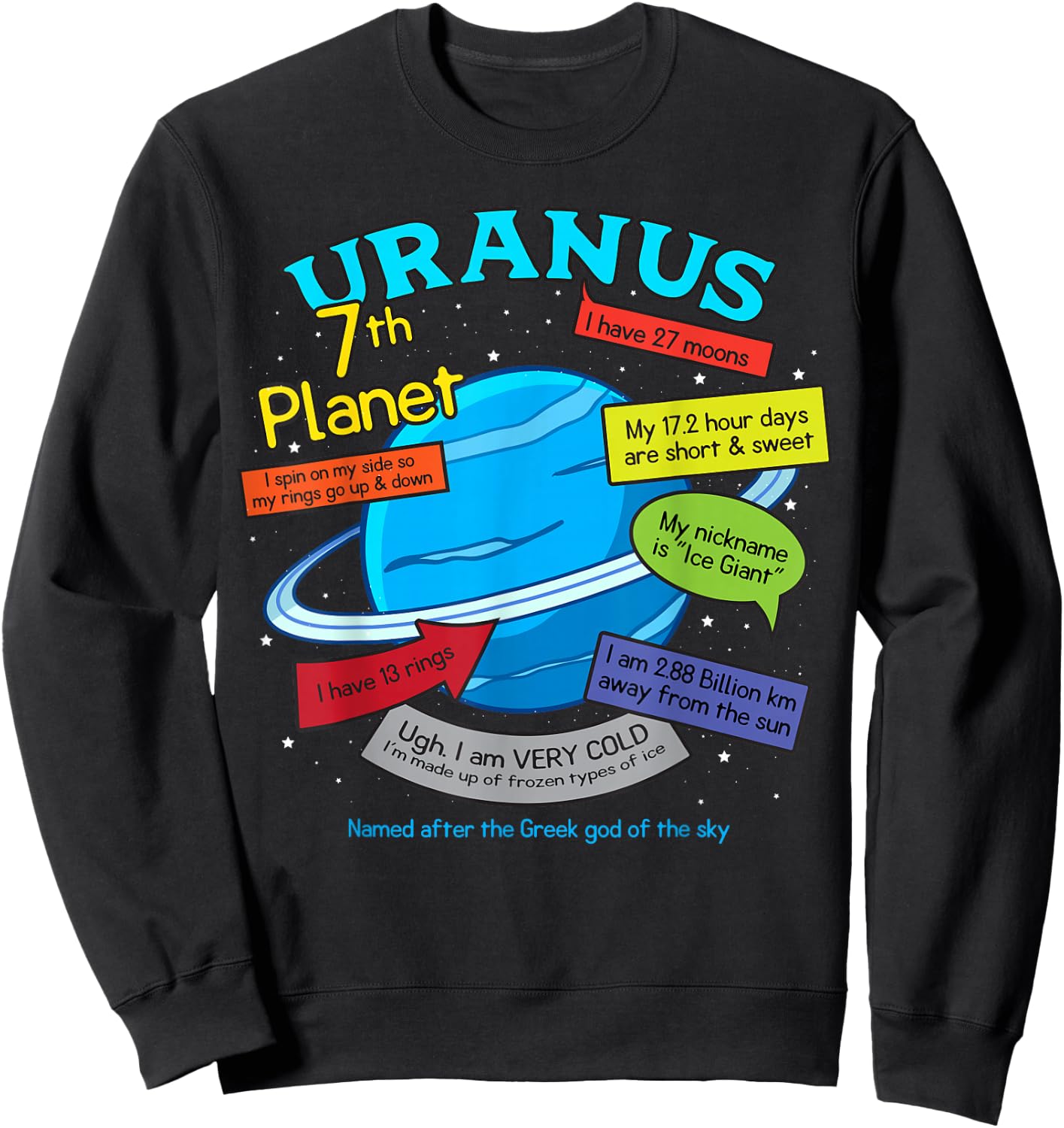 Teaching, learning, about space - Uranus, plan Sweatshirt - Sweatshirt | Black