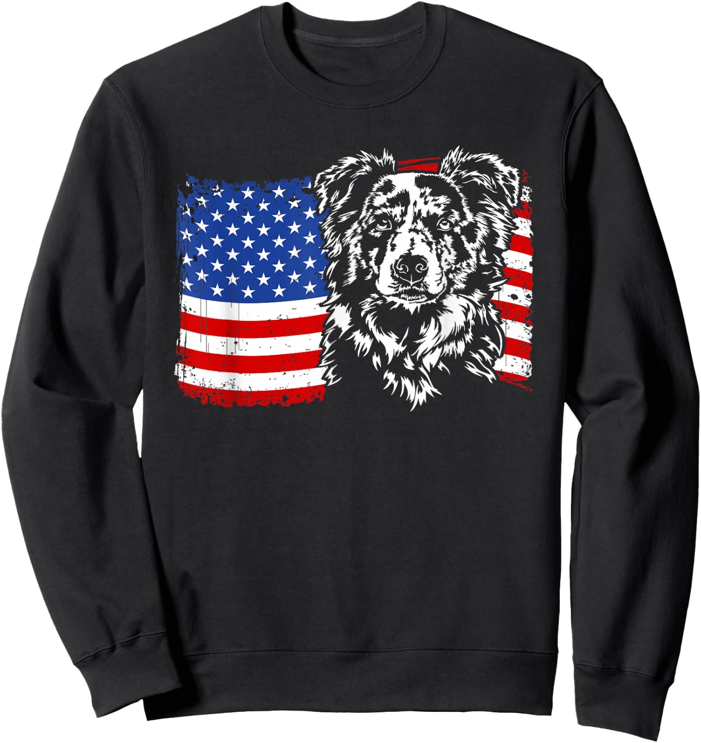Proud merle Border Collie American Flag patriotic dog gift Sweatshirt - Sweatshirt | Black