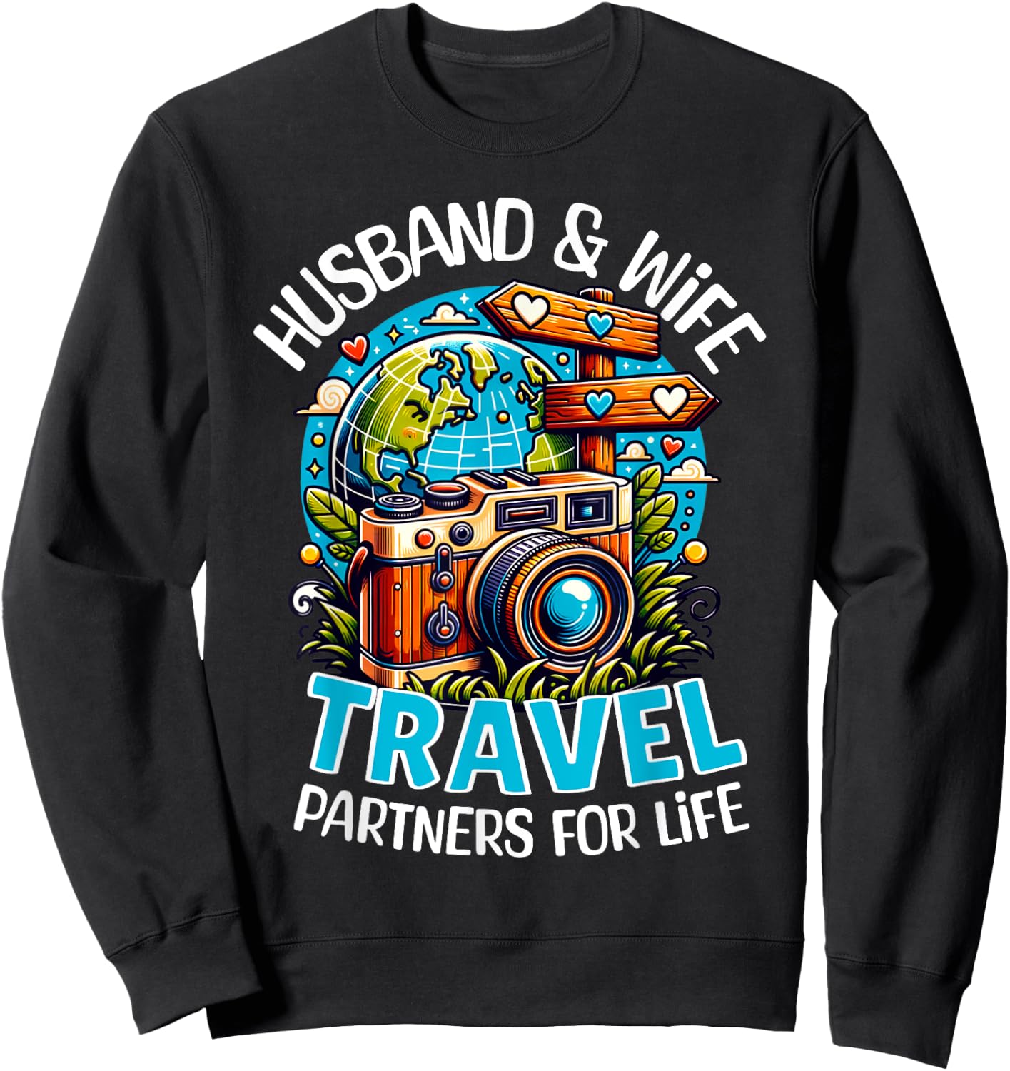 Couple Matching Husband And Wife Travel Partners For Life Sweatshirt - Sweatshirt | Black