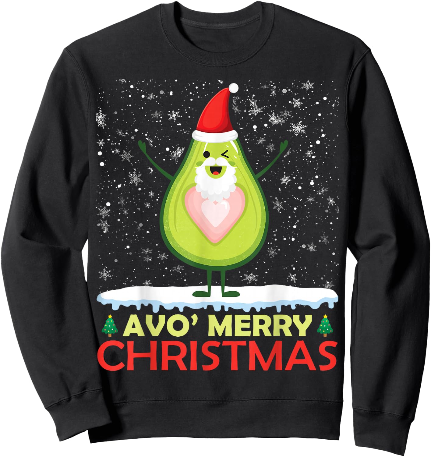 Santa Avocado Avo Merry Christmas Vegan Pajama Avocado Lover Sweatshirt - Sweatshirt | Black
