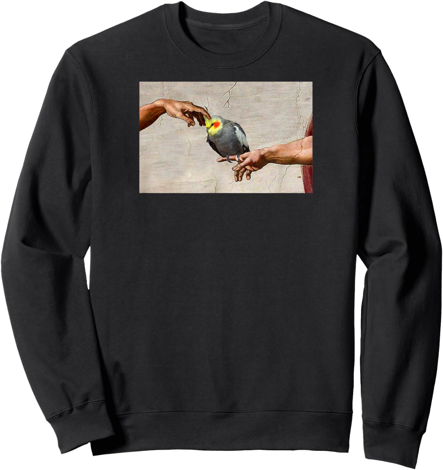 Funny Scritching a Birb, Parrot Art, Michelangelo Cockatiel Sweatshirt - Sweatshirt | Black