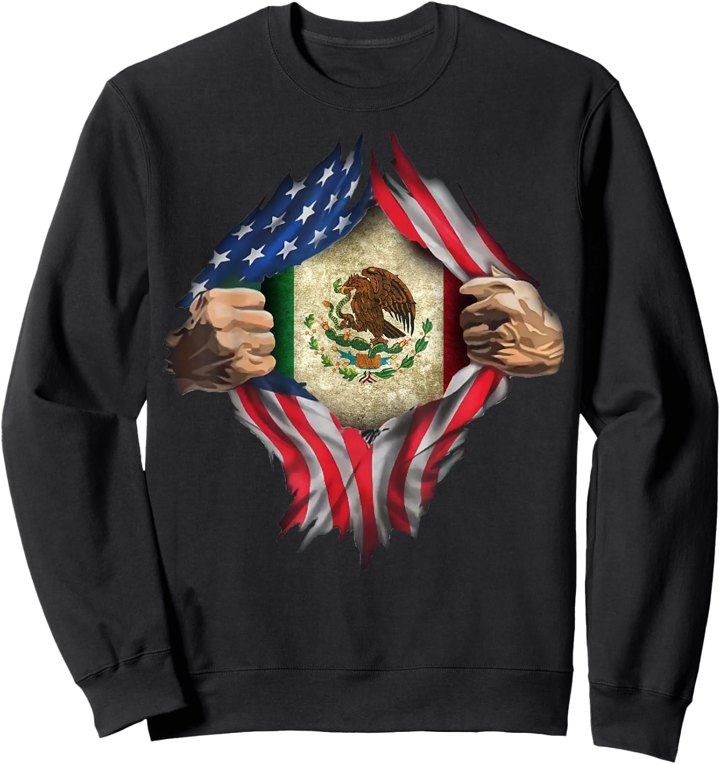 Mexican American Super Hero Flag T Shirt Sweatshirt - Sweatshirt | Black