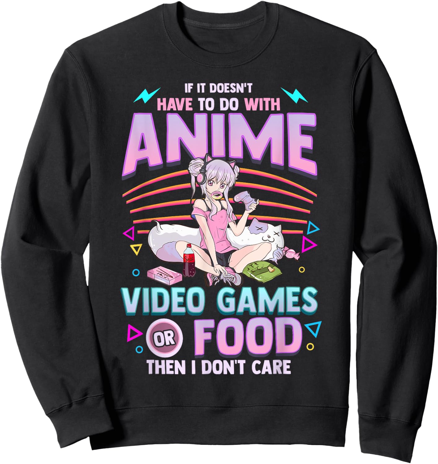 Cute Anime Gamer Girl Funny Kawaii Japanese Manga Joke Sweatshirt - Sweatshirt | Black