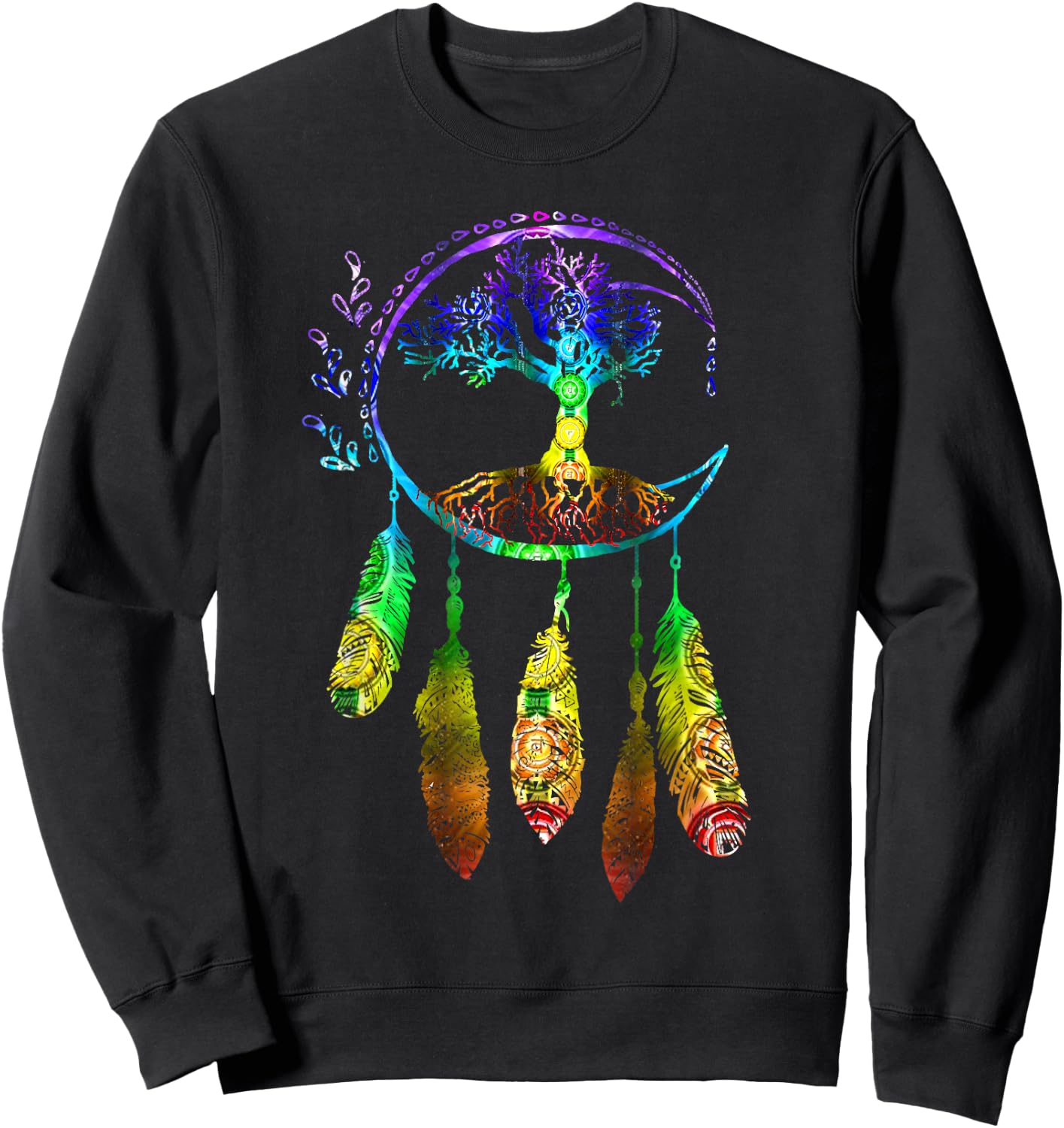 Moon Dream Catcher Feathers Tree of Life Gift Sweatshirt - Sweatshirt | Black