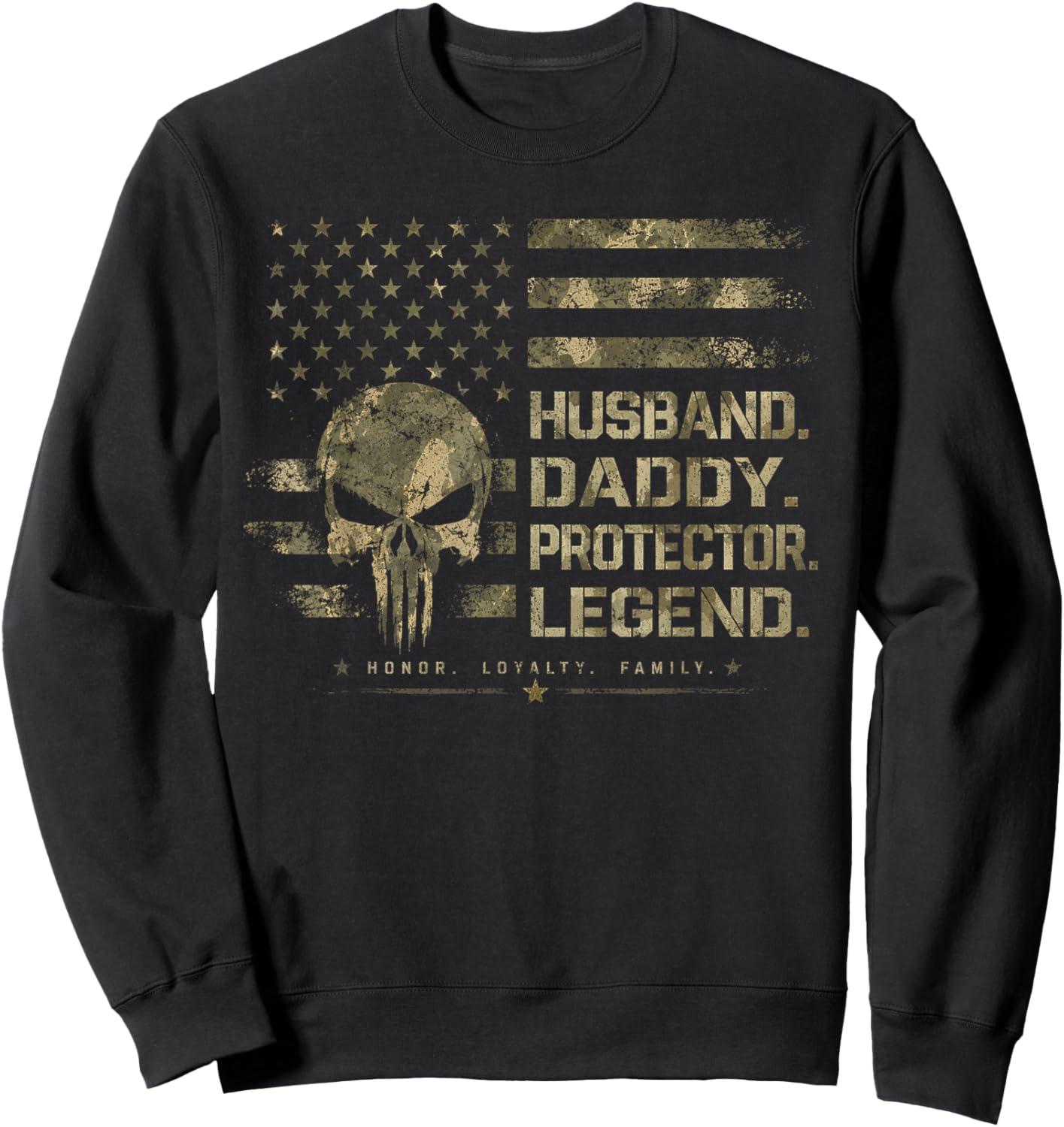 Husband Daddy Protector Legend Fathers Day American Flag Sweatshirt - Sweatshirt | Black