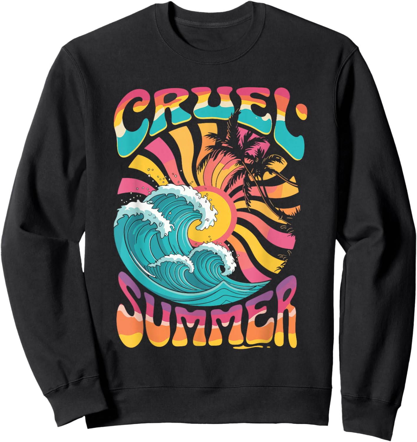Cruel Summer Retro Wave Palm Tree Holiday Vacation Women Men Sweatshirt - Sweatshirt | Black