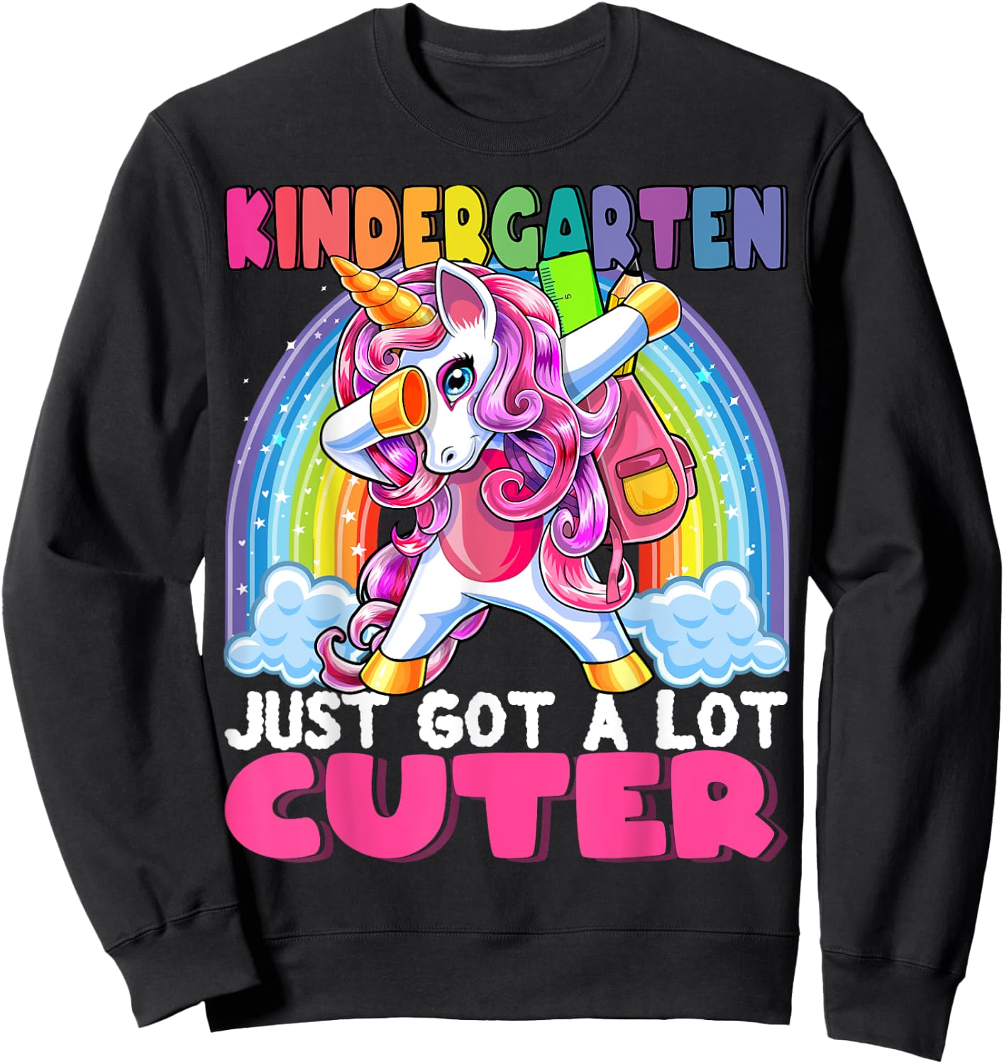 Kindergarten Got Cuter Dabbing Unicorn Back to School Girls Sweatshirt - Sweatshirt | Black