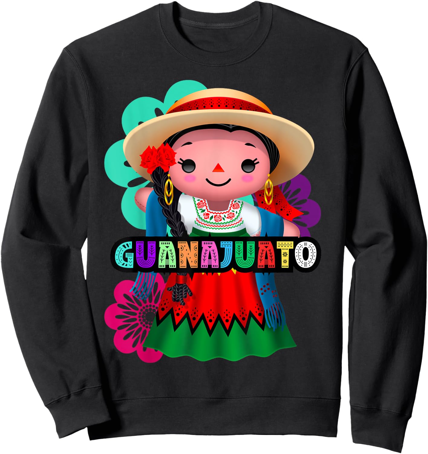 Guanajuato Mexico Muñeca Lelé, Handmade Mexicans Rag Doll Sweatshirt - Sweatshirt | Black