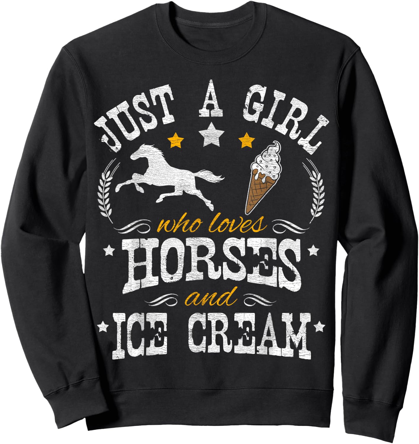 Horse & Ice Cream Lover Women Kids Sweatshirt - Sweatshirt | Black