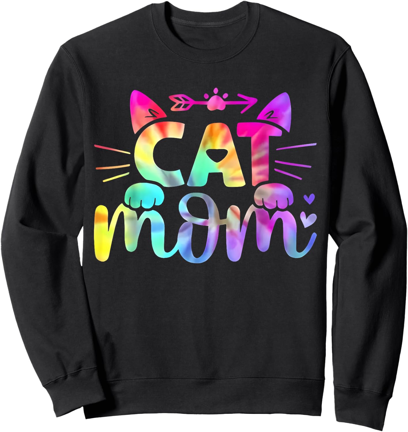 Cat Mom Tie Dye Kitty Cat Lover Kitten Pet Owner Colorful Sweatshirt - Sweatshirt | Black