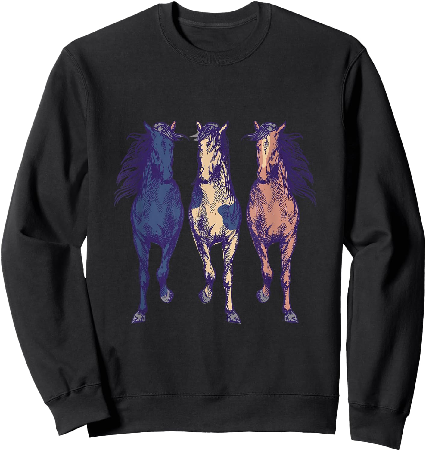 3 Horses Running Around Graphic Horse Art Sweatshirt - Sweatshirt | Black