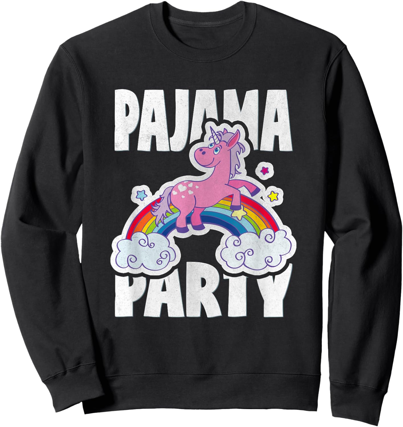 Pajama Party Retro Cute Unicorn Rainbow Bed Time PJ Sweatshirt - Sweatshirt | Black