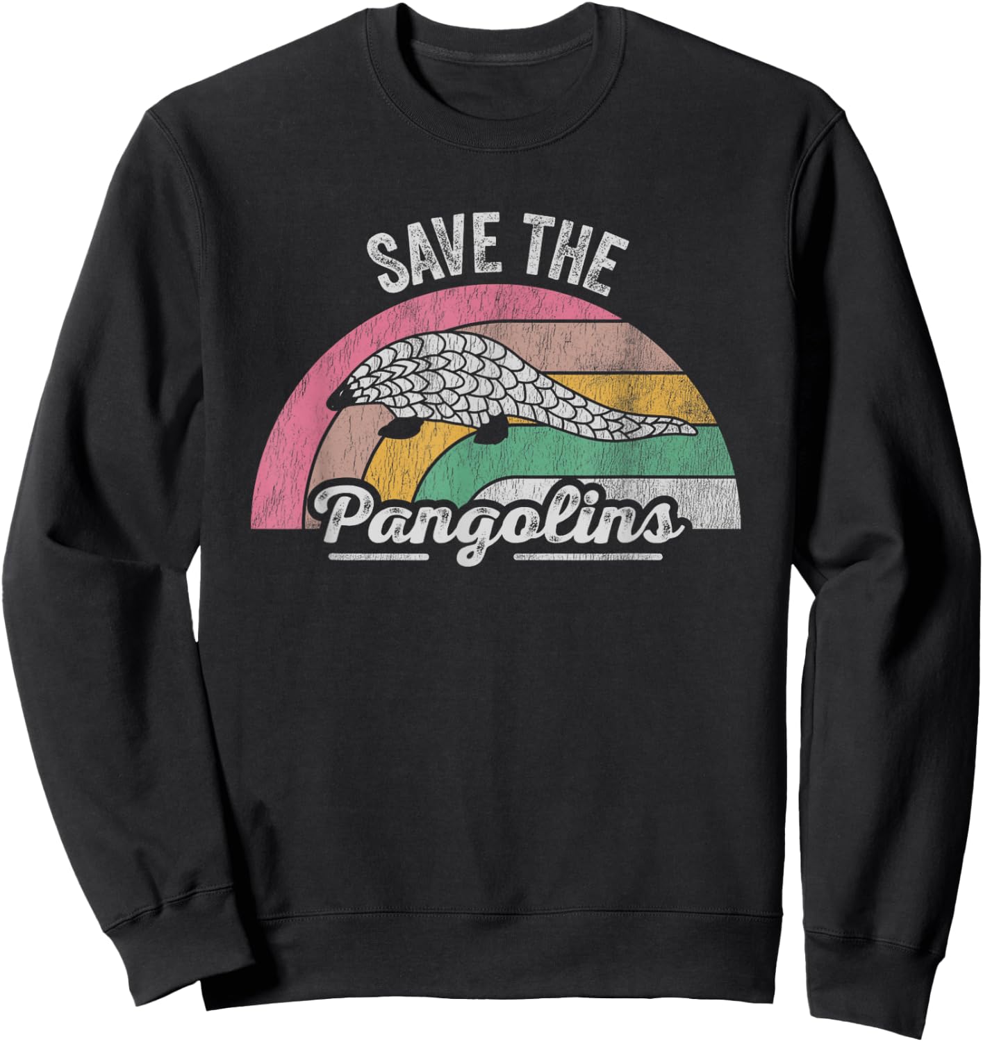 Save The Pangolins Retro Wildlife Conservation Sweatshirt - Sweatshirt | Black