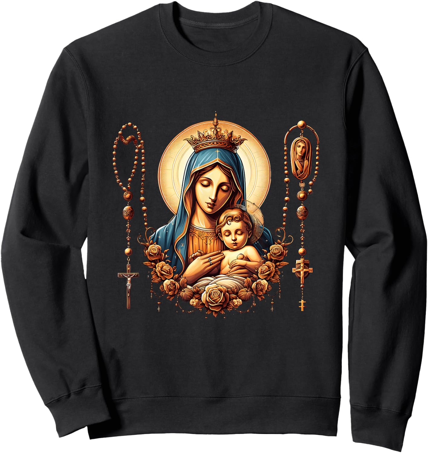 Holy Rosary Virgin Mary Baby Jesus Catholic Rosary Mysteries Sweatshirt - Sweatshirt | Black