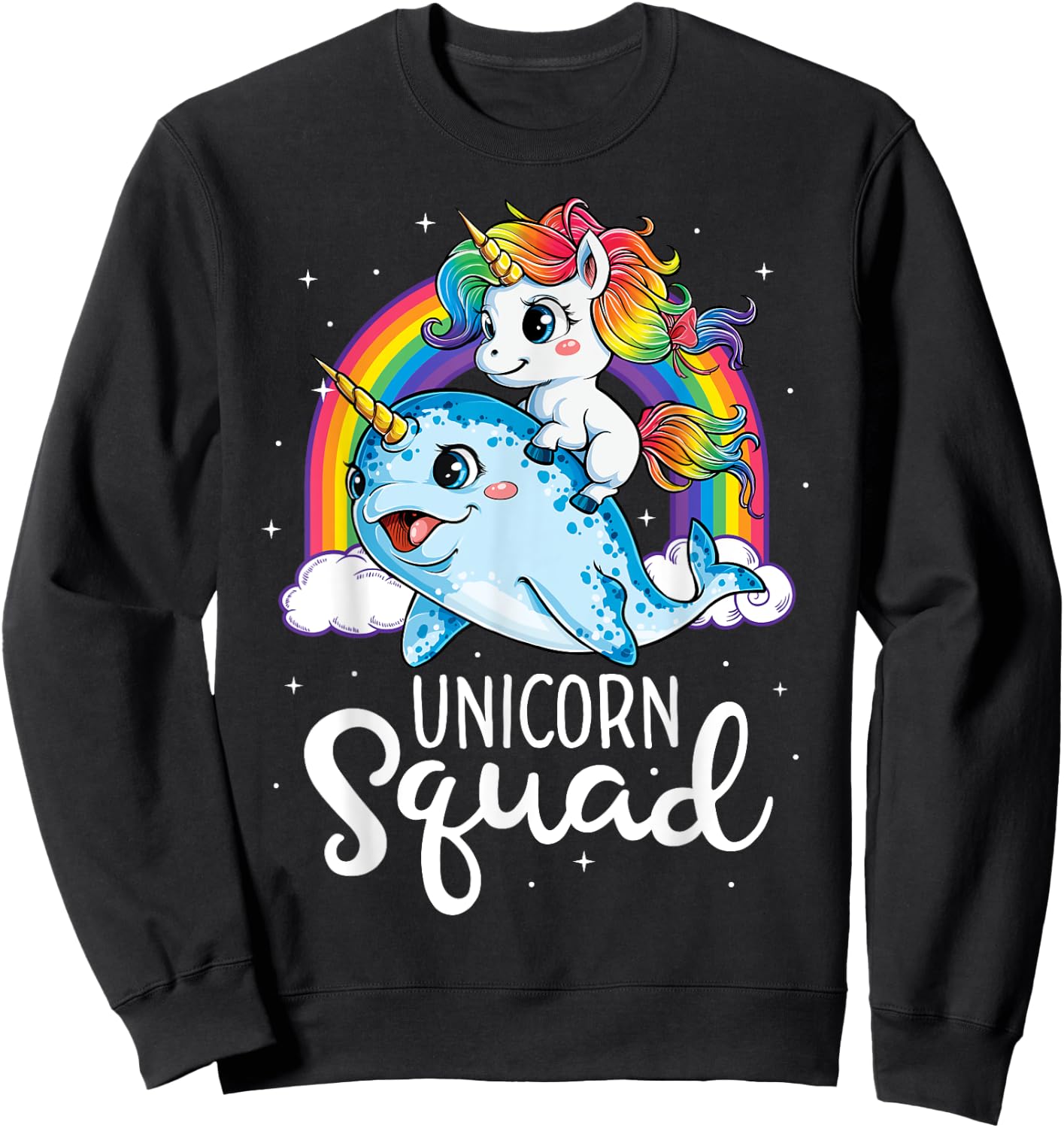 Unicorn Squad Narwhal T shirt Girls Kids Rainbow Unicorns Sweatshirt - Sweatshirt | Black