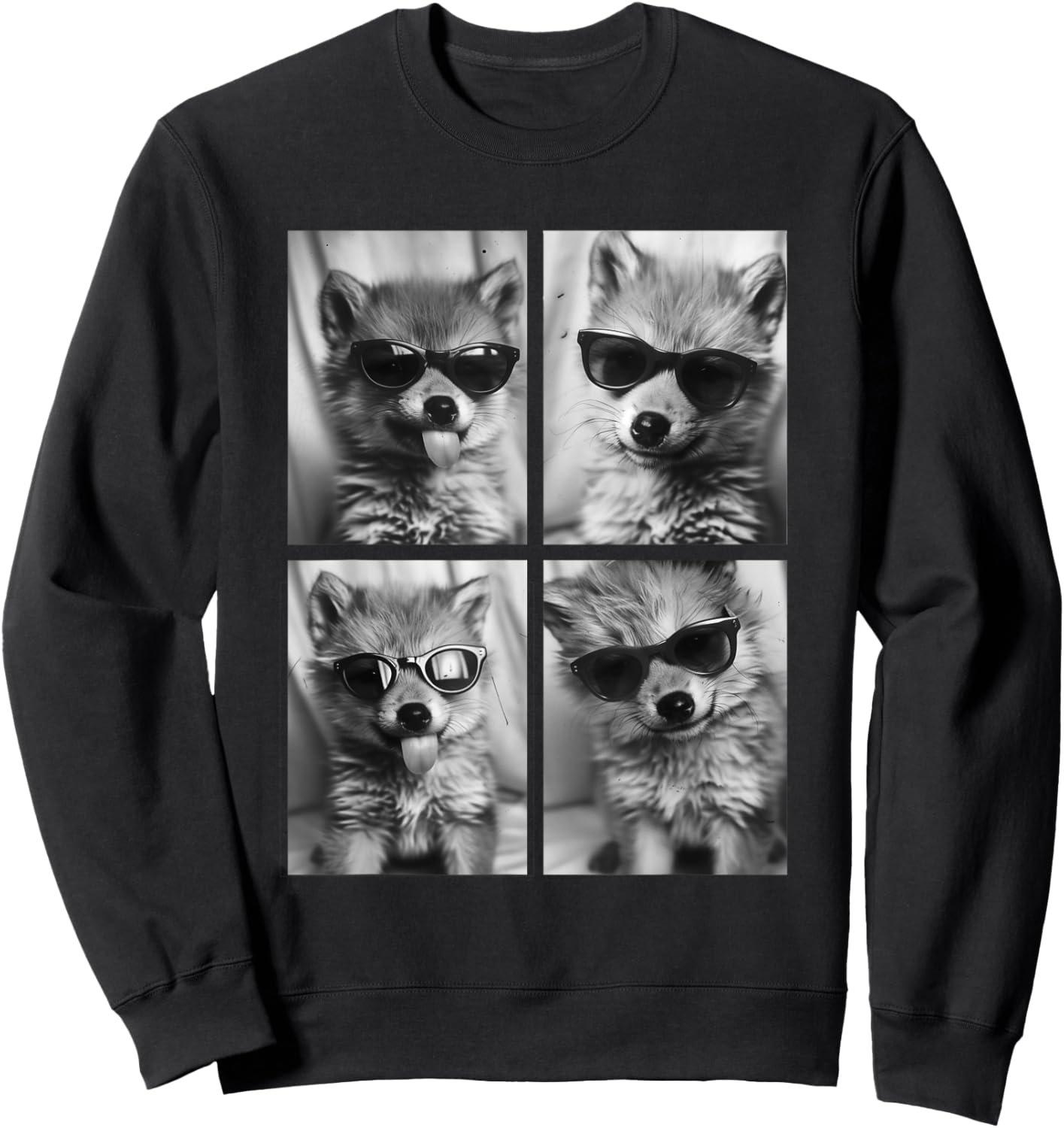 Baby Wolves with Sunglasses Cute Wolf Pups Photo Booth Sweatshirt - Sweatshirt | Black