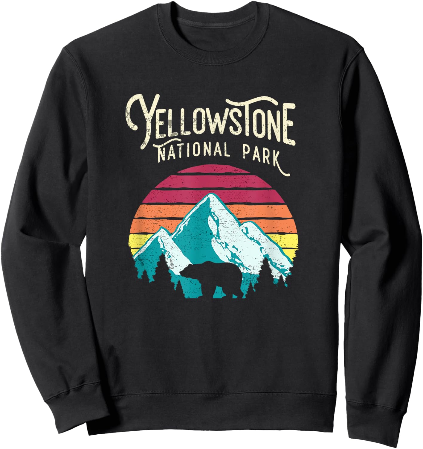 Vintage Yellowstone National Park WY Mountain Bear Sweatshirt - Sweatshirt | Black