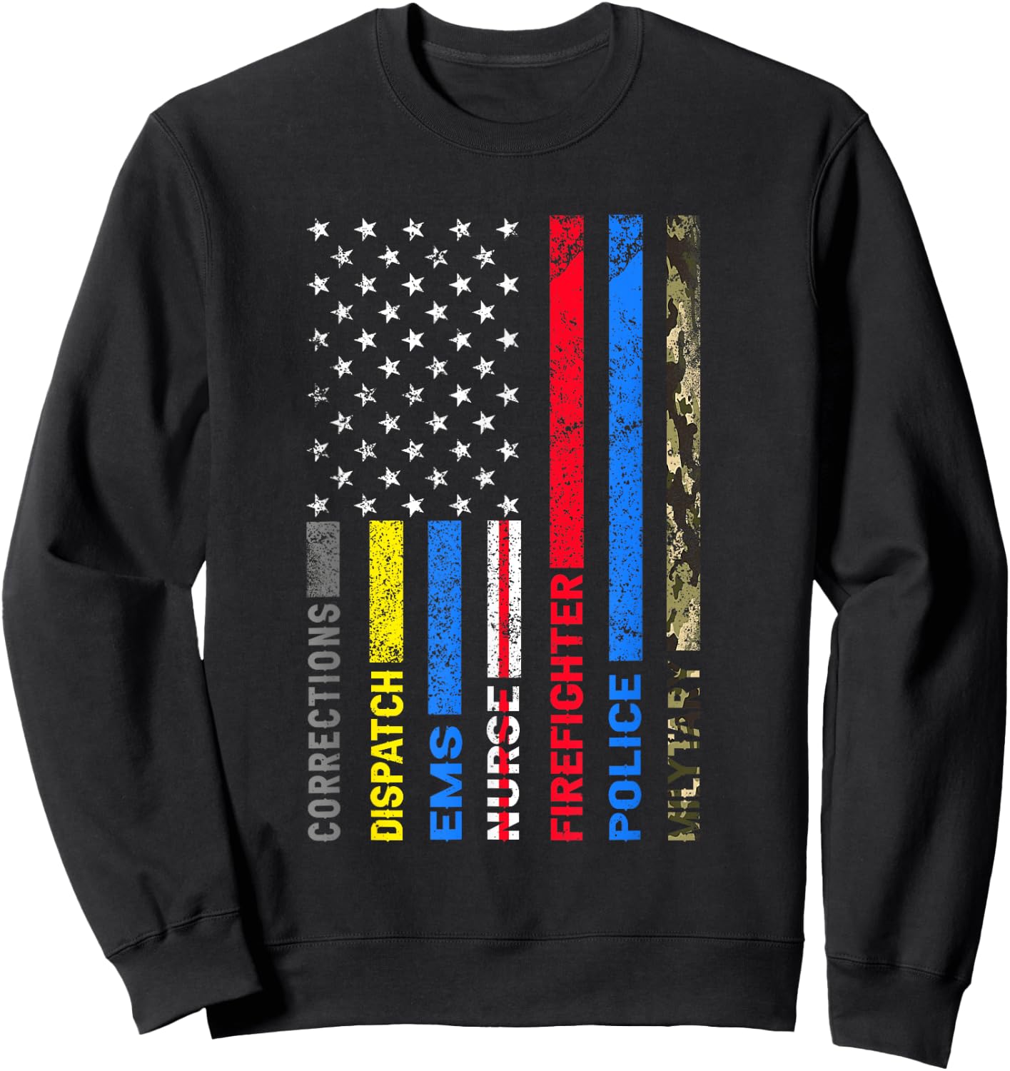 First Responders American Thin Line Police Fire EMS Nurse Sweatshirt - Sweatshirt | Black