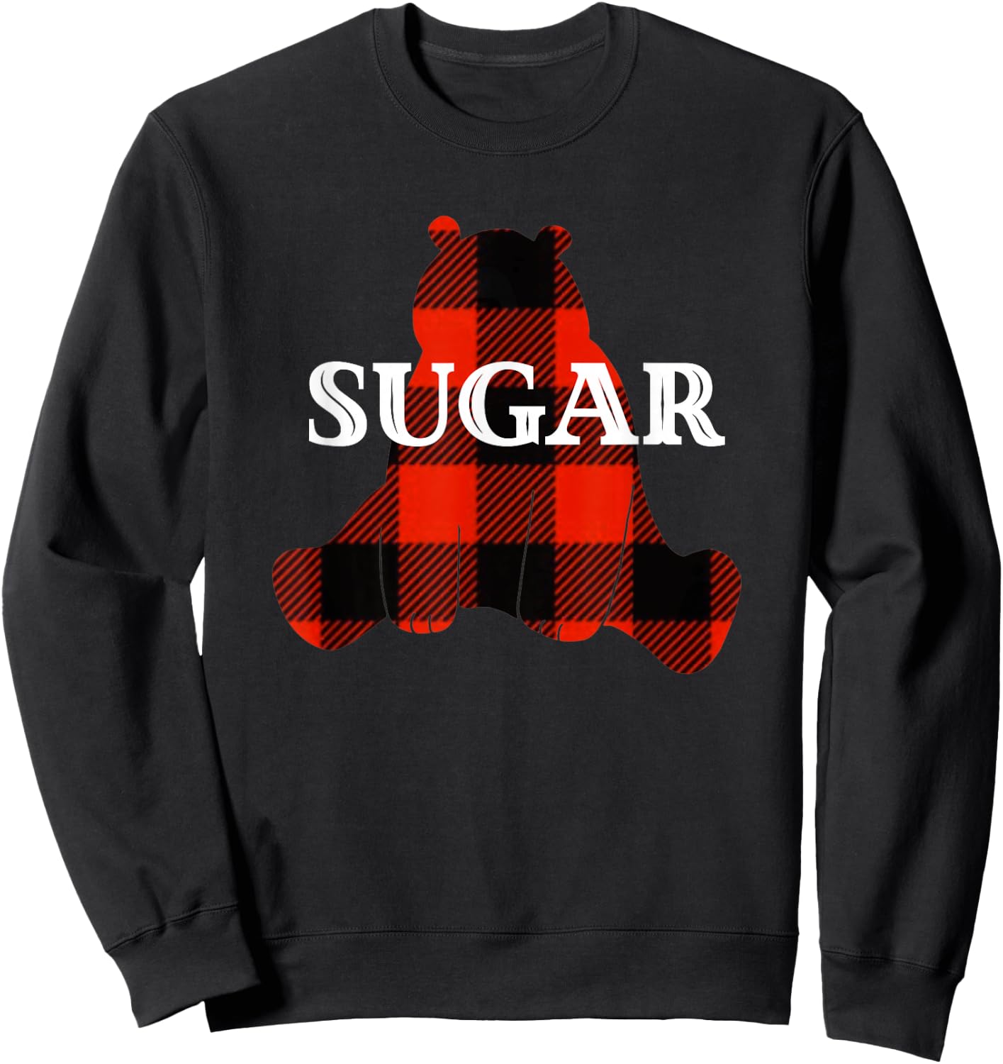 Sugar Nickname Bear Buffalo Plaid Design Sweatshirt - Sweatshirt | Black