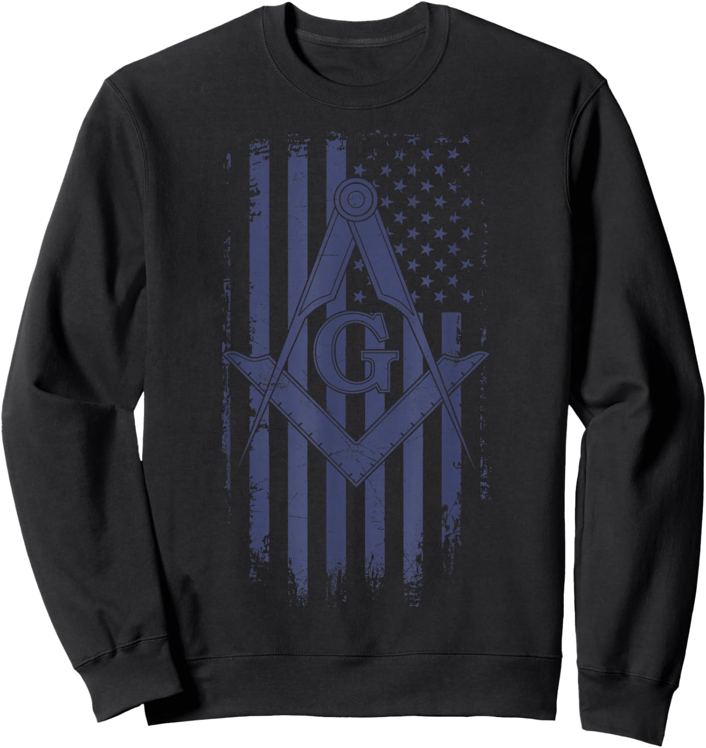 Masonic American Flag Square & Compass Freemason Navy Blue Sweatshirt - Sweatshirt | Black