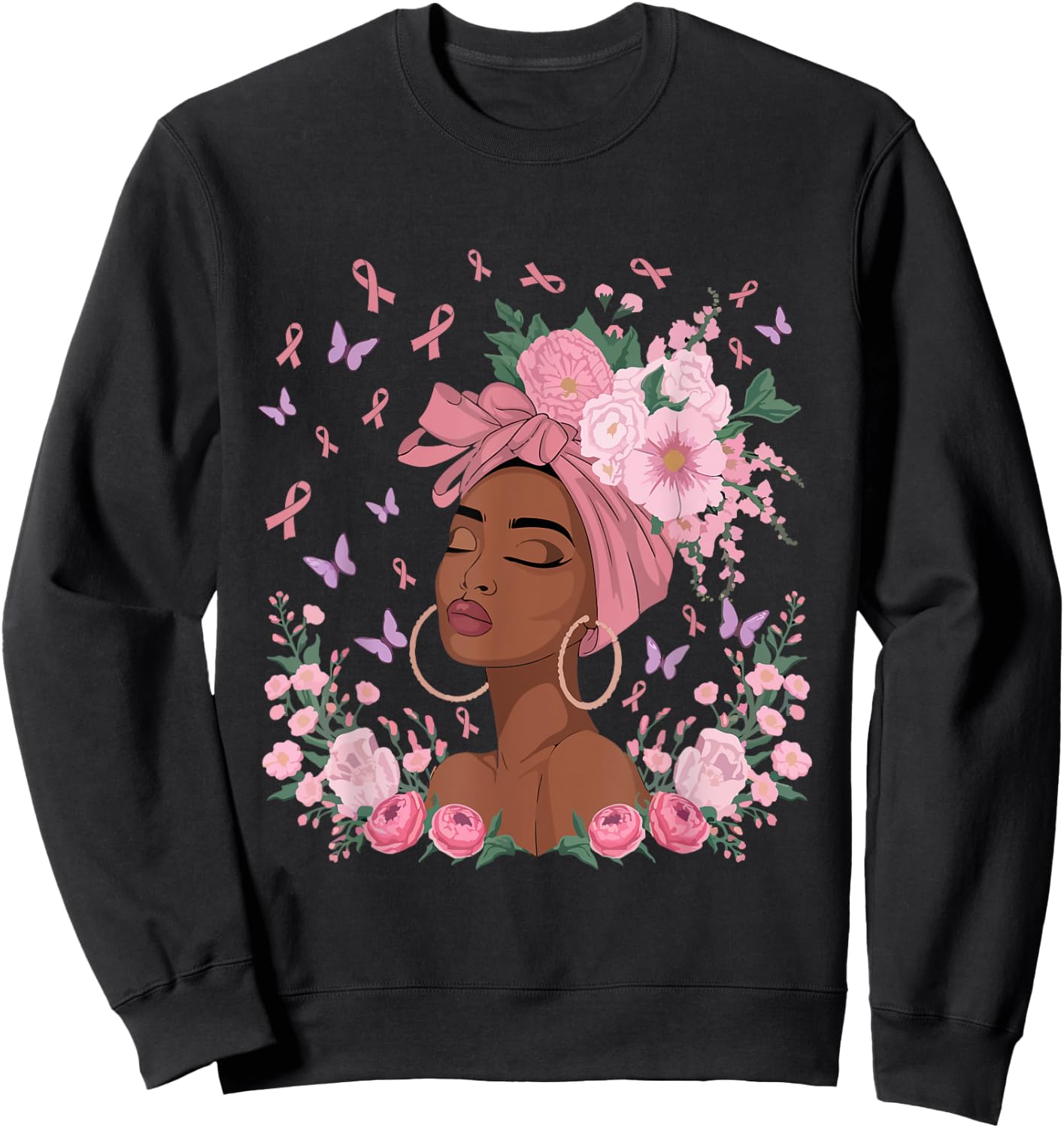 Black Woman In October We Wear Pink Ribbon Breast Cancer Sweatshirt - Sweatshirt | Black