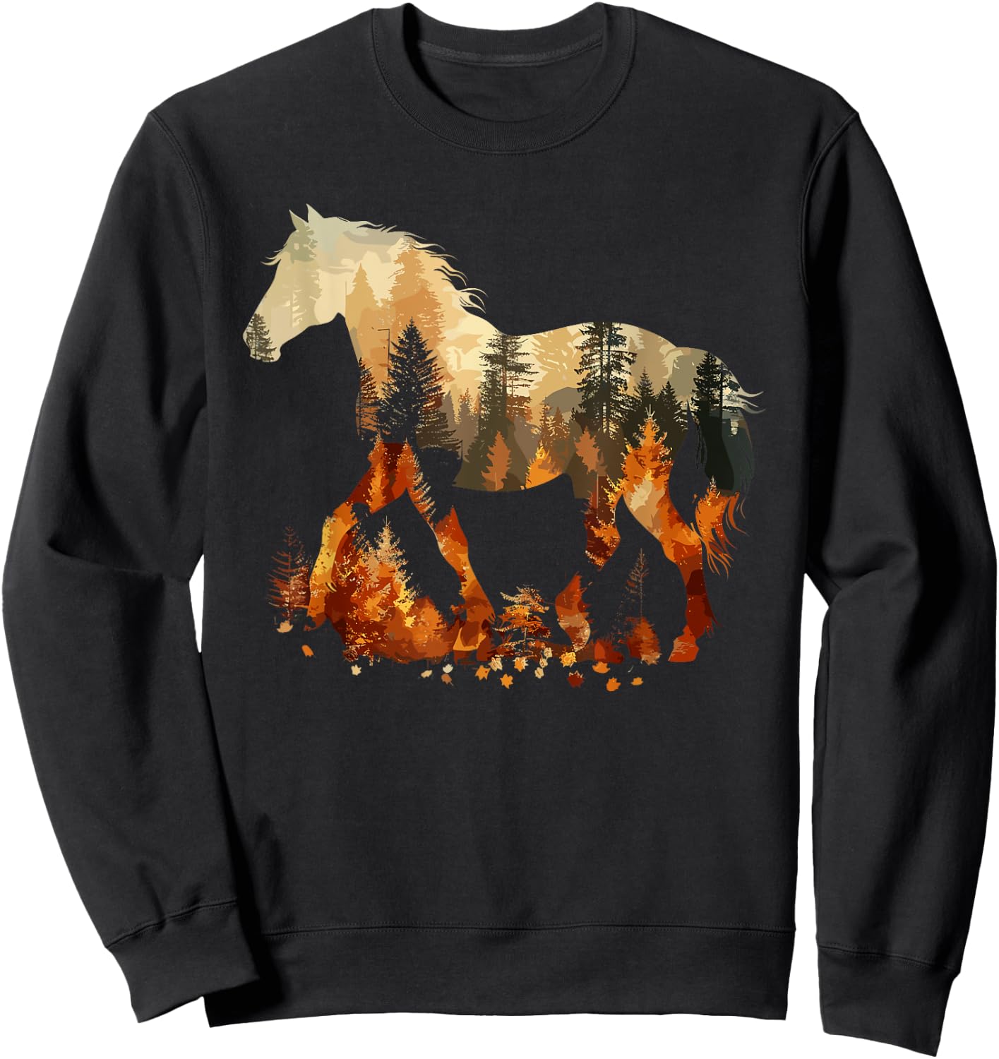 Cute Horse Lover Autumn Leaves Pony Animal Wildlife Sweatshirt - Sweatshirt | Black