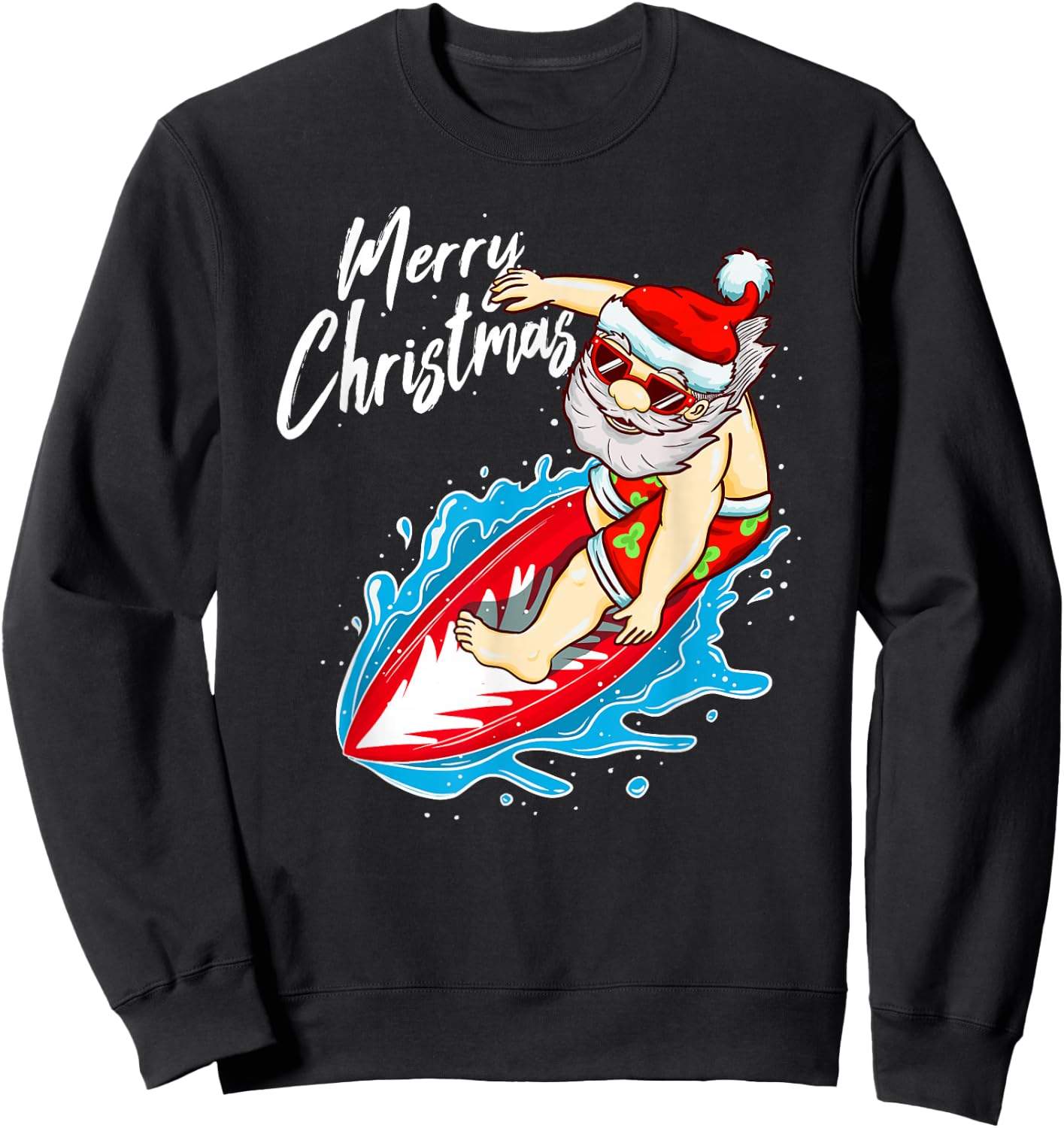 Funny Surfing Santa Claus Hawaiian Christmas Santa Surfing Sweatshirt - Sweatshirt | Black