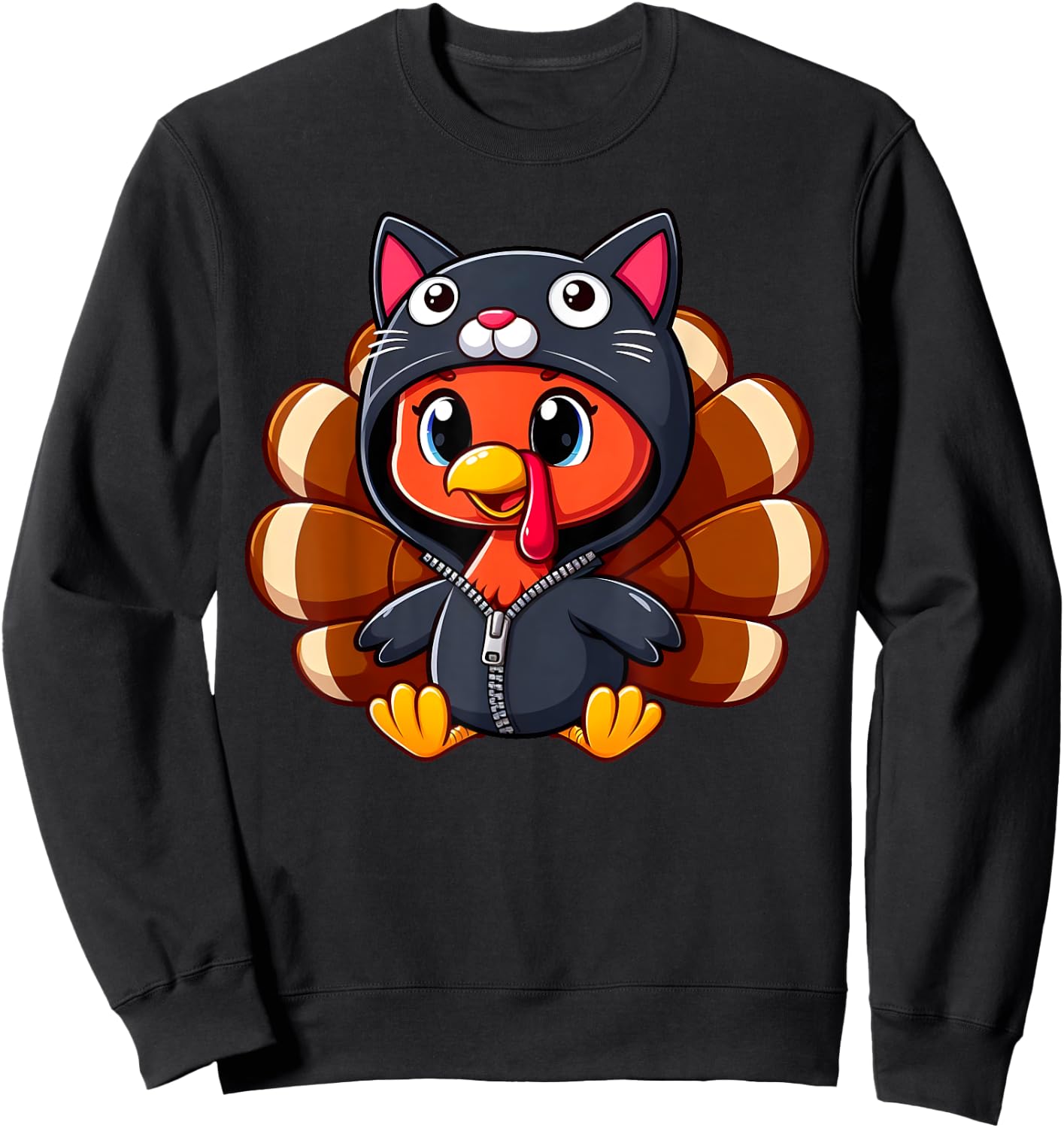 Turkey Costume Cat Funny Thanksgiving Turkey Women Men Sweatshirt - Sweatshirt | Black
