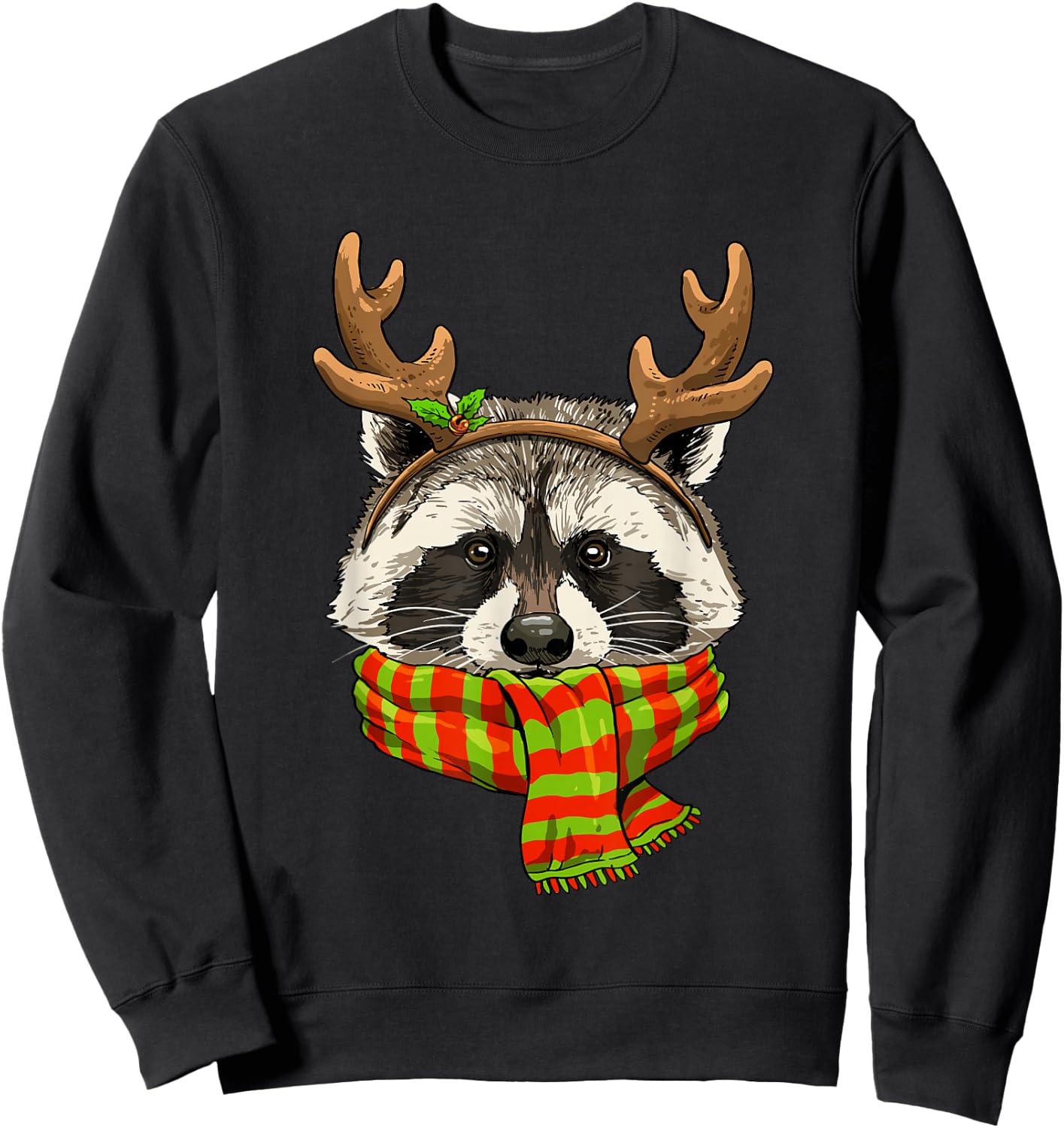 Raccoon Christmas Shirt Xmas Reindeer Trash Panda Street Cat Sweatshirt - Sweatshirt | Black