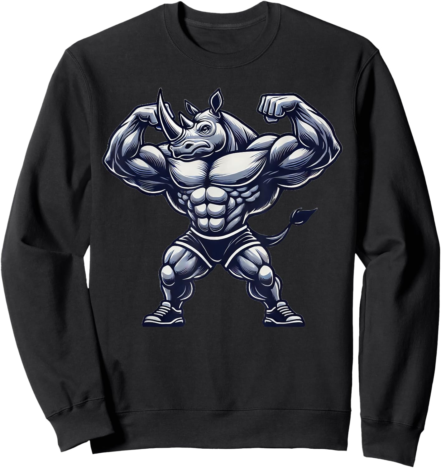Muscular Rhino Powerlifting Weightlifting Gym Workout Sweatshirt - Sweatshirt | Black