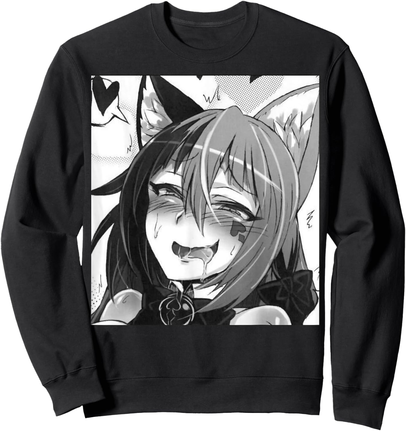Otaku Ahegao Neko Cat Ears Anime/Weeb Lover Sweatshirt - Sweatshirt | Black