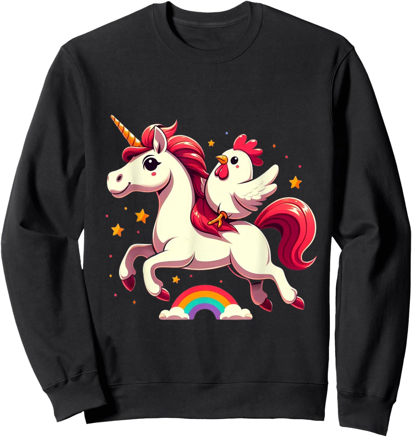Chicken Riding A Unicorn Boys Girls Men Women Kids Adults Sweatshirt - Sweatshirt | Black
