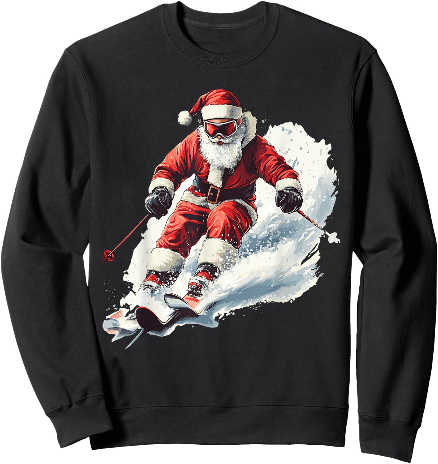 Santa Skiing Funny Christmas Skier Ski Racer Xmas Pajama Sweatshirt - Sweatshirt | Black