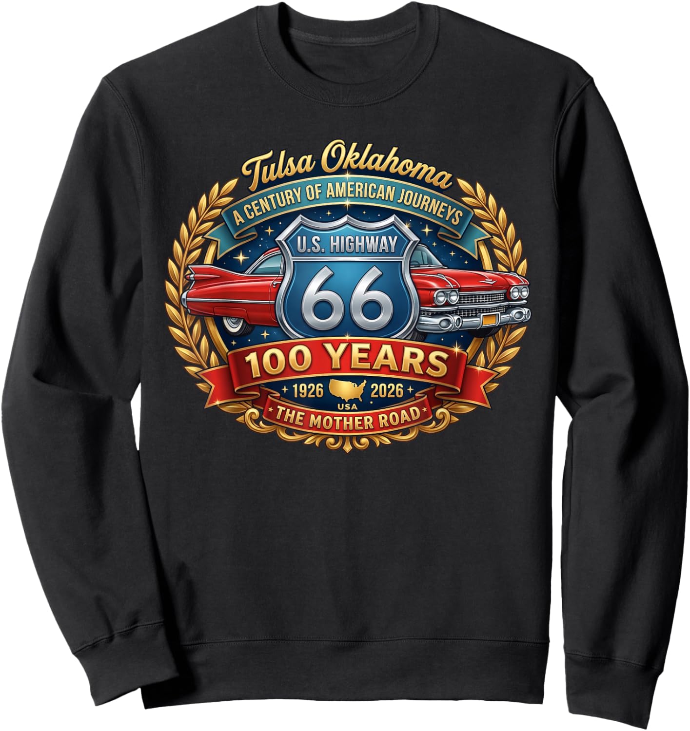 Tulsa Oklahoma U.S. Highway 66 100th Anniversary Sweatshirt - Sweatshirt | Black