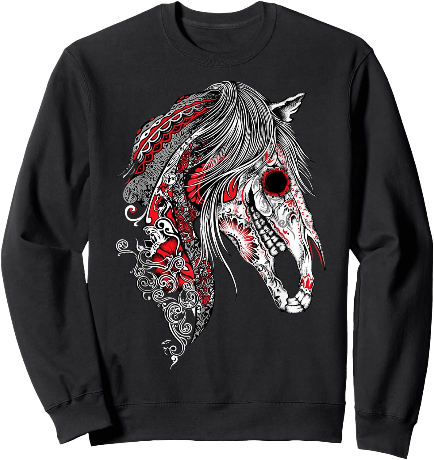 Cute Sugar Skull Horse Shirt, Day of the Dead Sweatshirt - Sweatshirt | Black