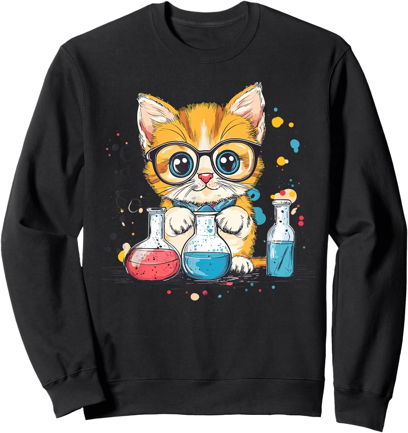 Adorable Cat With Glasses Chemist Kitten Science Fun Men Women Kids Sweatshirt - Sweatshirt | Black