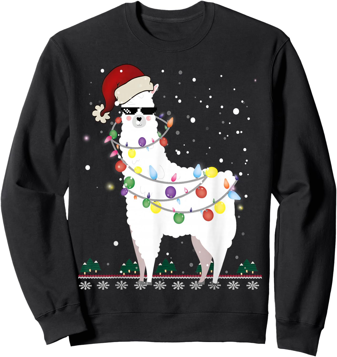 Christmas Llama Santa Hat Ugly Xmas Tree Alpaca Gift Sweatshirt - Sweatshirt | Black