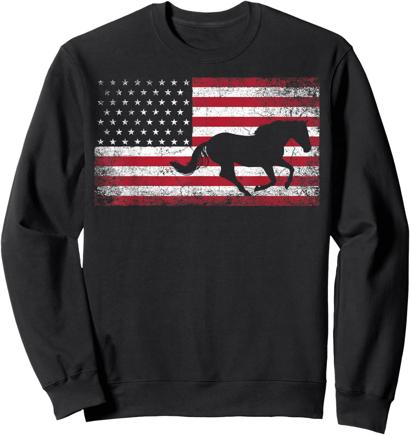 American Flag 4th of July Horse Patriotic Vintage Men Women Sweatshirt - Sweatshirt | Black