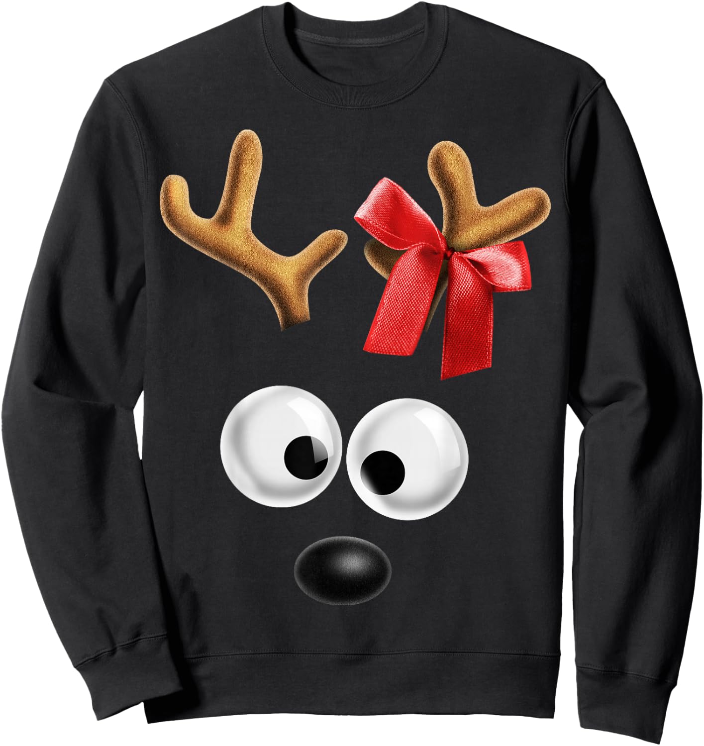 Matching Family Christmas Reindeer Face Shirt for Girls Sweatshirt - Sweatshirt | Black