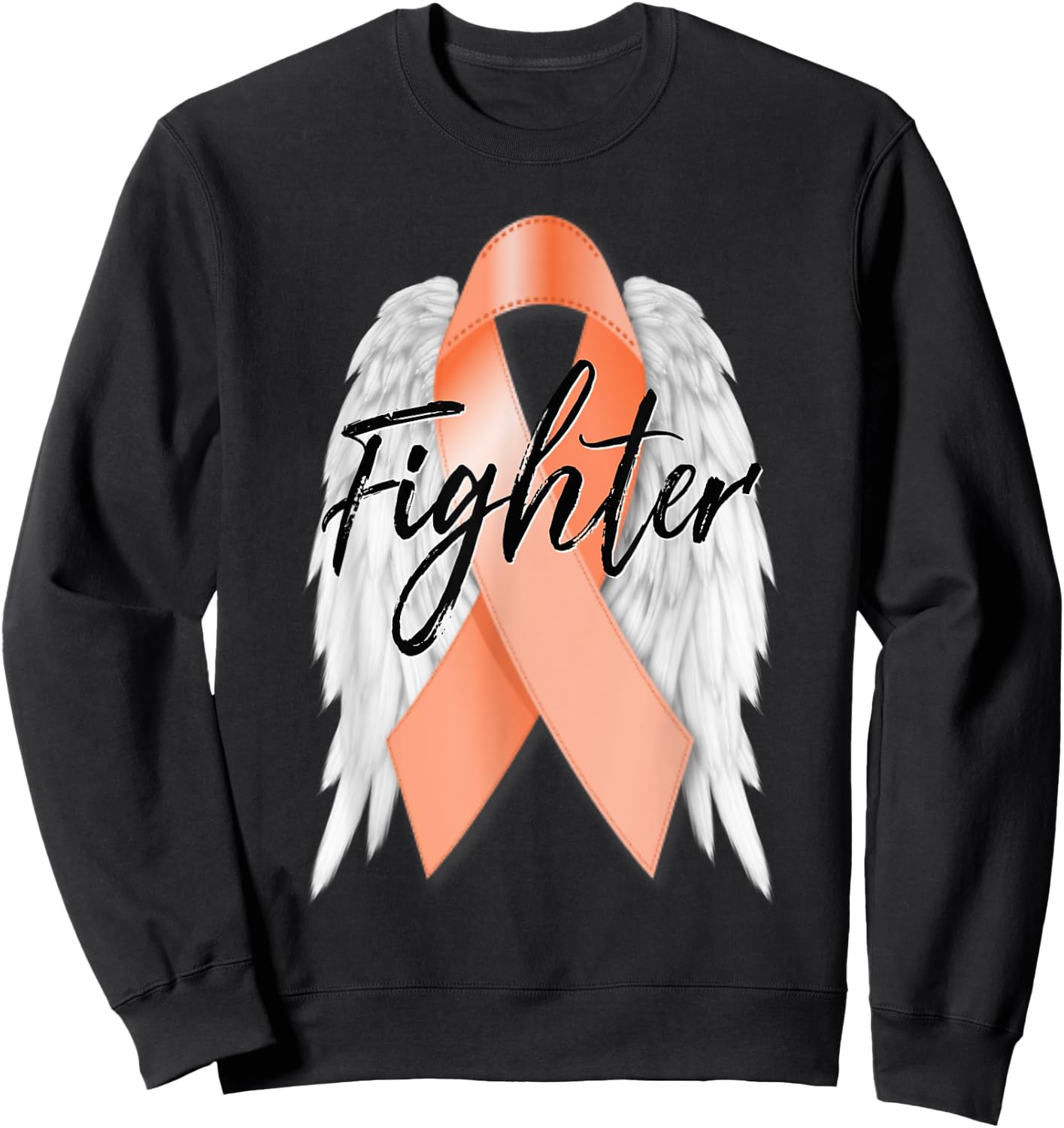 Uterine Cancer Fighter Peach Ribbon Angel Wings Survivor Sweatshirt - Sweatshirt | Black