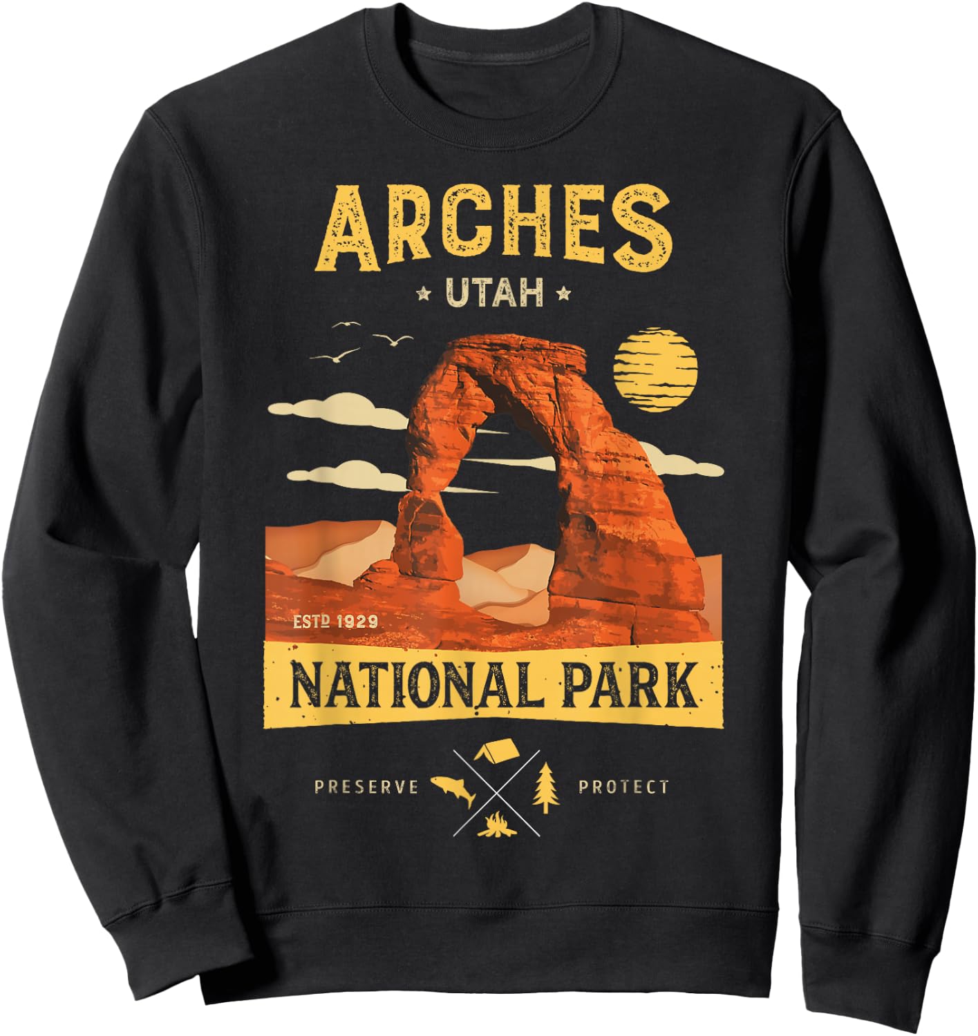 Arches National Park T Shirt Delicate Arch Vintage Utah Gift Sweatshirt - Sweatshirt | Black