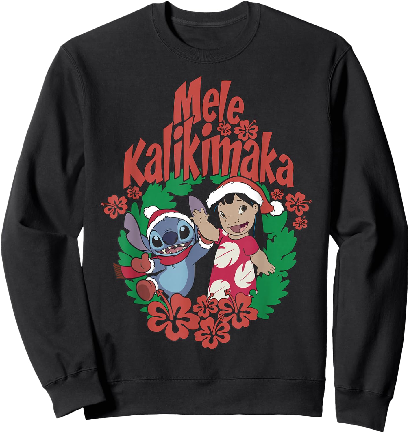 Disney Lilo & Stitch Christmas Mele Kalikimaka Wreath Sweatshirt - Sweatshirt | Black