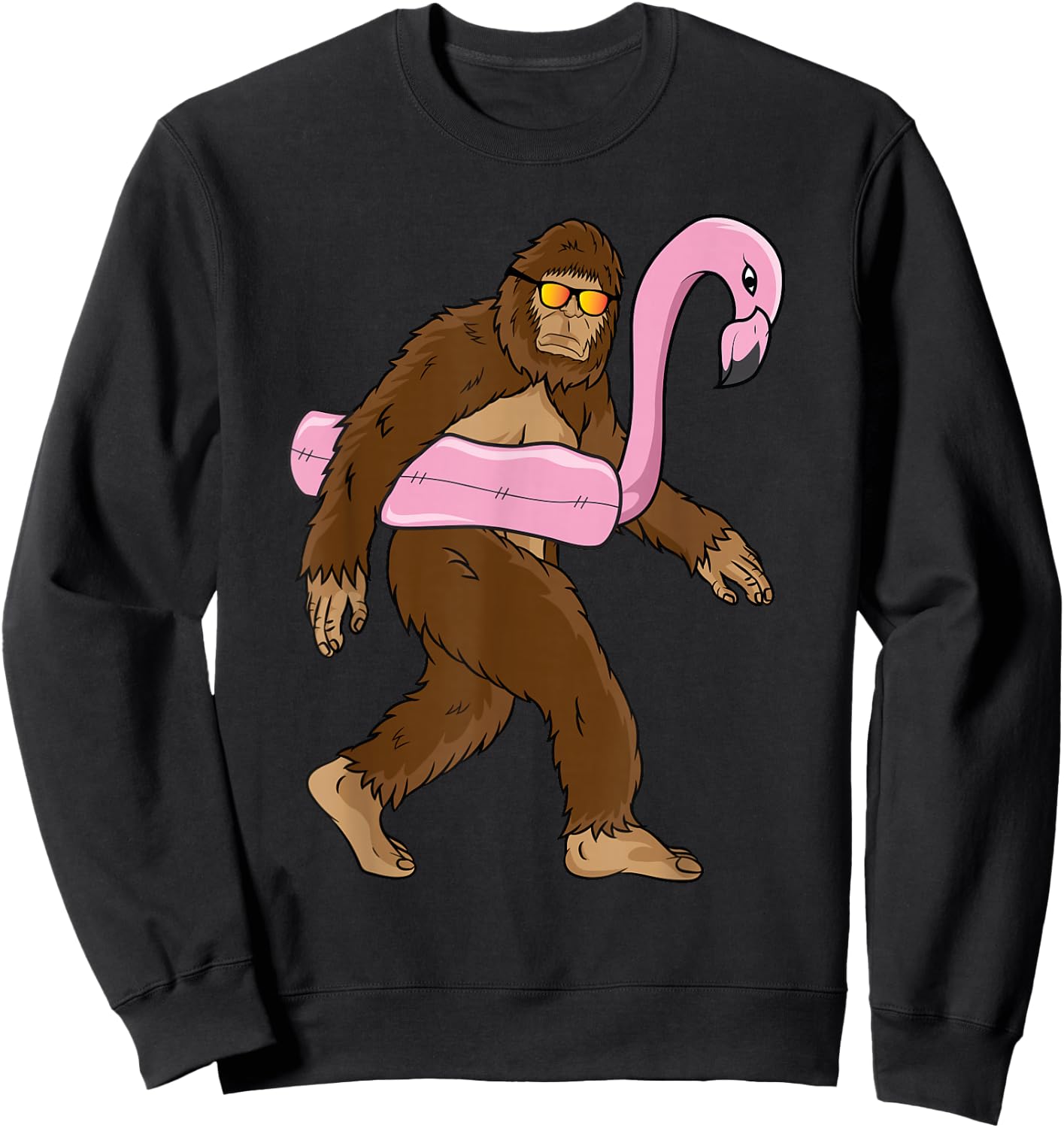 Vacation Summer Swimming Souvenir Funny Gift Ideas Pool Party Bigfoot Pink Float Flamingo Sasquatch Bird Lover -Adults Sweatshirt - Sweatshirt | Black